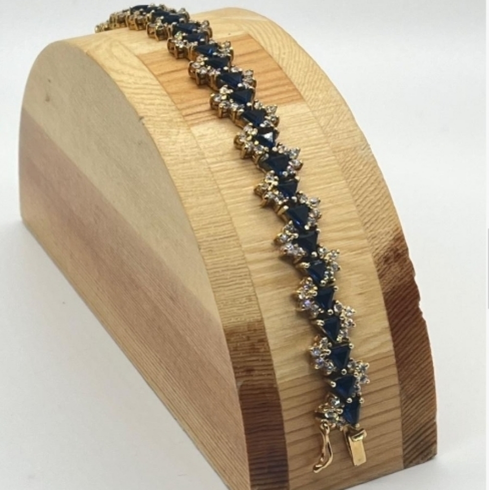 Sterling Silver Gold Vermeil Blue Sapphire and White Topaz Bracelet sz 7.5